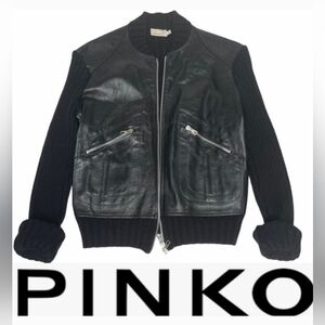 Vintage Pinko Faux Leather/Sweater Moto Jacket m
